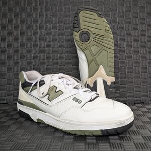 New Balance Men's 550 Sneakers, White/Dark Olivine, 13 Medium US
